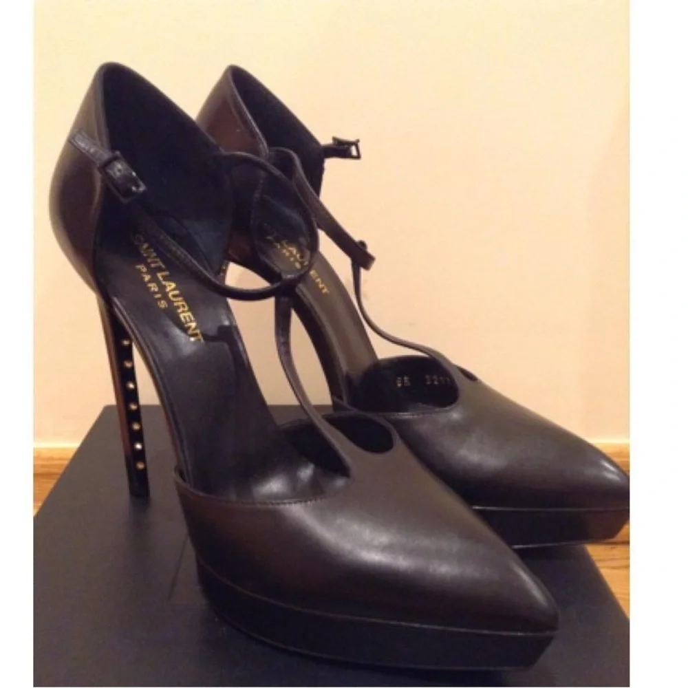EUC Saint Laurent Janis Black Women's Studded Platform Heels - Picture 4 of 11